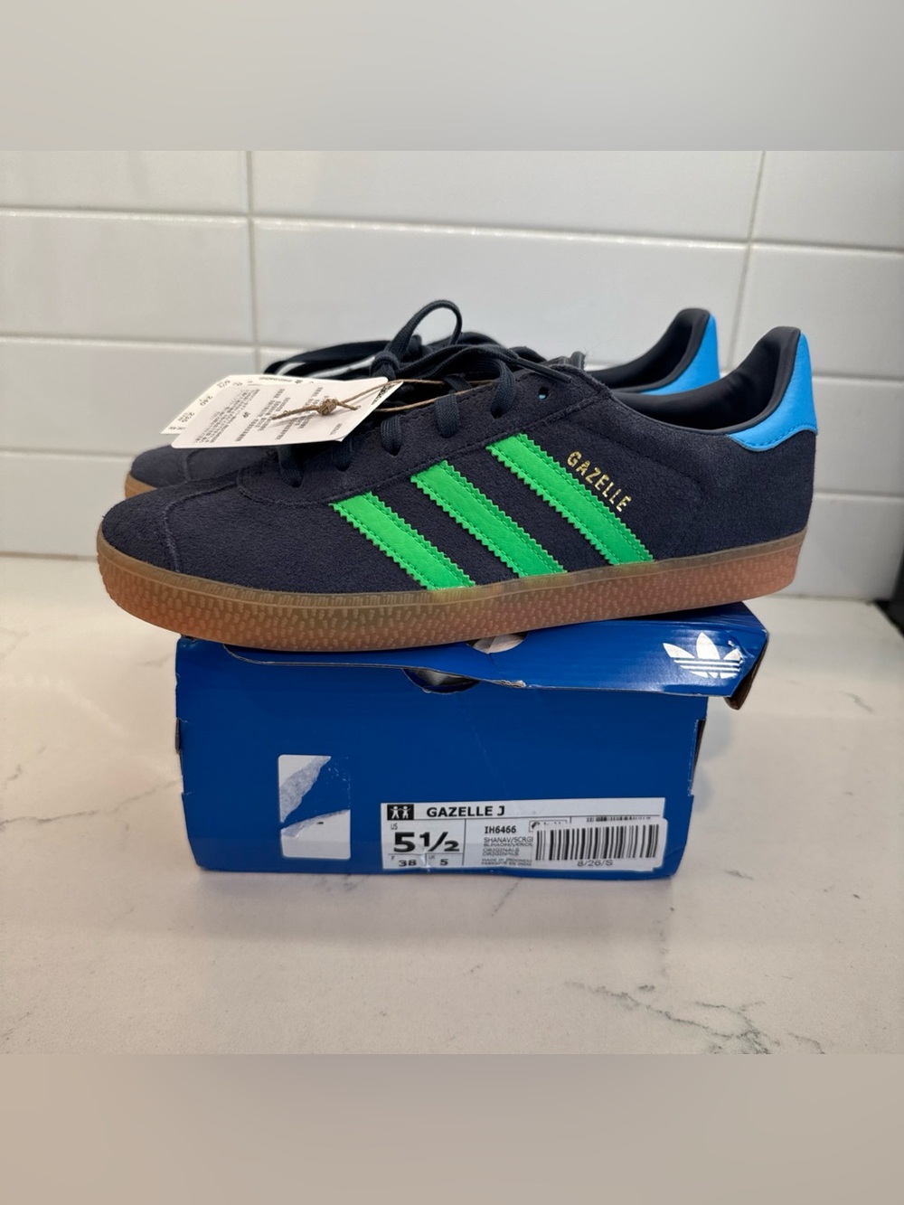New Adidas Gazelle J Originals Sneaker Youth Shoes Blue Green Gum Bottoms